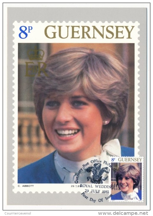 GUERNESEY - 7 Cartes Maximum - Emission Du 2 Juillet 1981 - MARIAGE Royal Charles Diana - Royalties, Royals