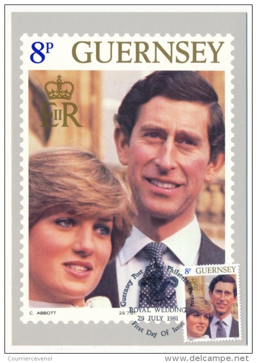 GUERNESEY - 7 Cartes Maximum - Emission Du 2 Juillet 1981 - MARIAGE Royal Charles Diana - Royalties, Royals