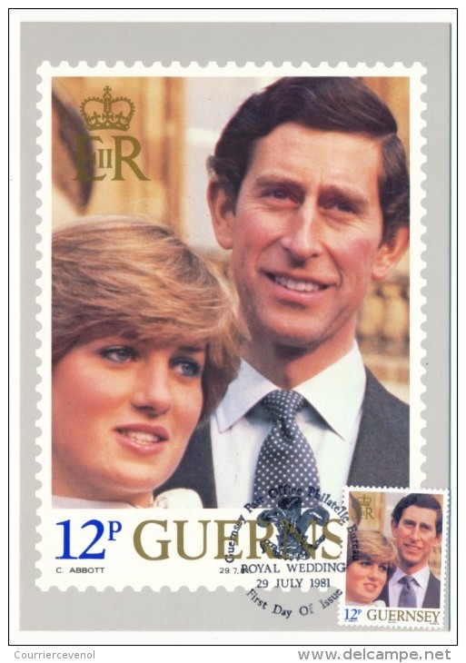 GUERNESEY - 7 Cartes Maximum - Emission du 2 juillet 1981 - MARIAGE Royal Charles Diana