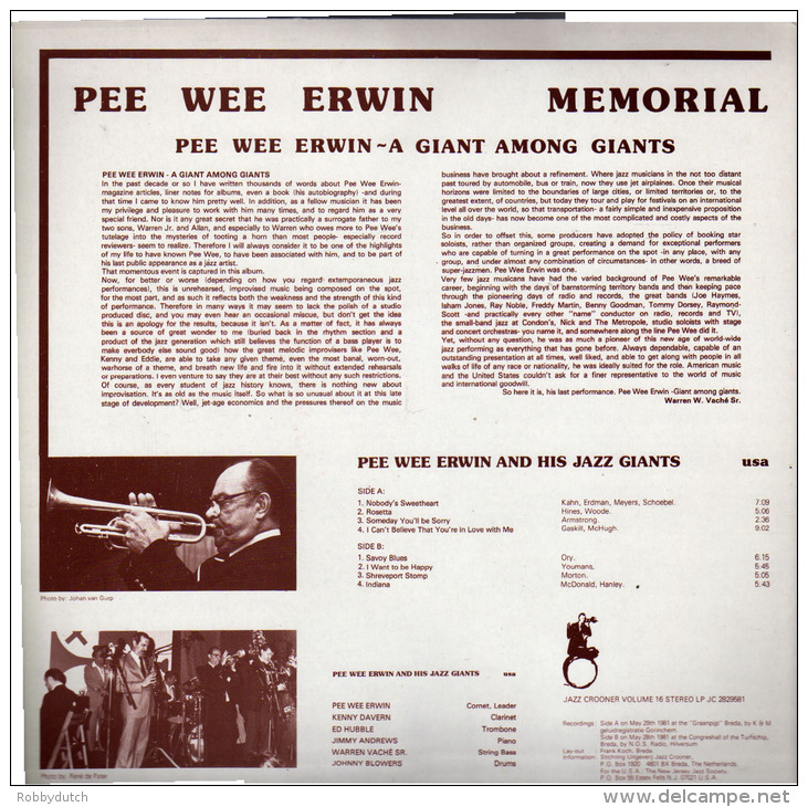 * LP *  PEE WEE ERWIN - MEMORIAL (Jazz Crooner Vol.16)(Dutch Only EX!!!) - Jazz