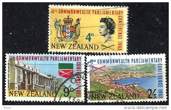 NEW ZEALAND COMMONWEATH CONFERENCE BUILDING LANDSCAPE QEII HEAD SET OF 3 STAMPS 1965 UHD SG835-7 READ DESCRIPTION !! - Used Stamps