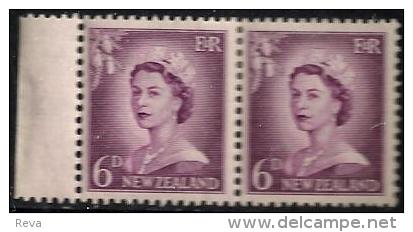 NEW ZEALAND DEFINITIVE BROWN QEII FACE OUT OF SET OF 7 2 X 6 P JOINED PAIR MLH 1955 SG750 READ DESCRIPTION !! - Neufs