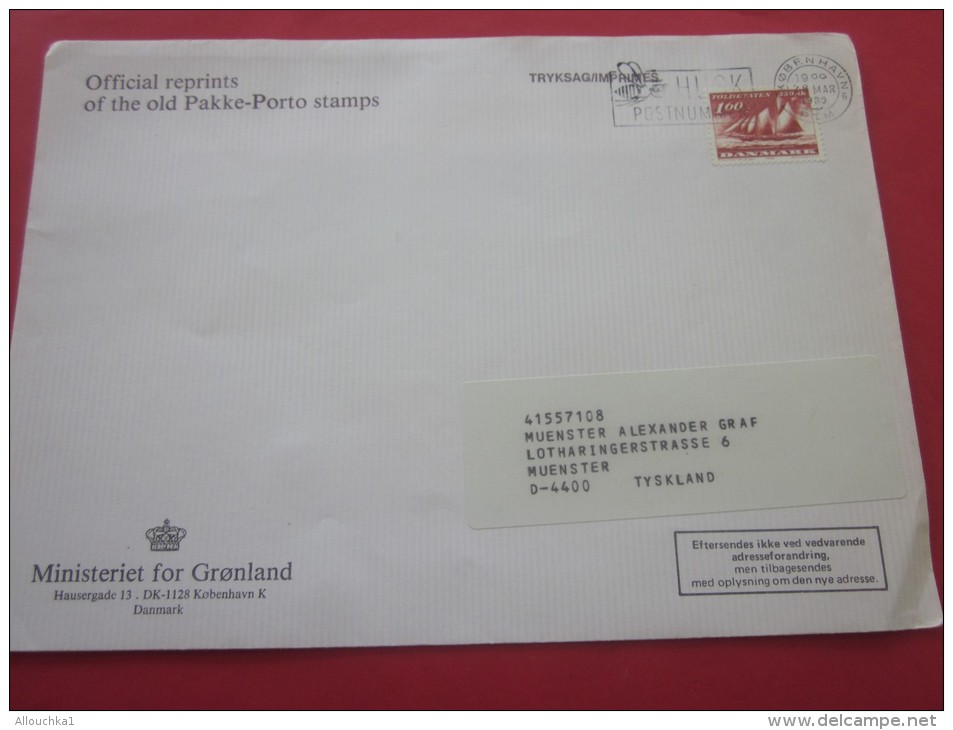 Lettre Ministére Groenland,Groënland,prononcé /en Groenlandais Kalaallit Nunaat,Archipel Danois Danmark - Denmark (West Indies)