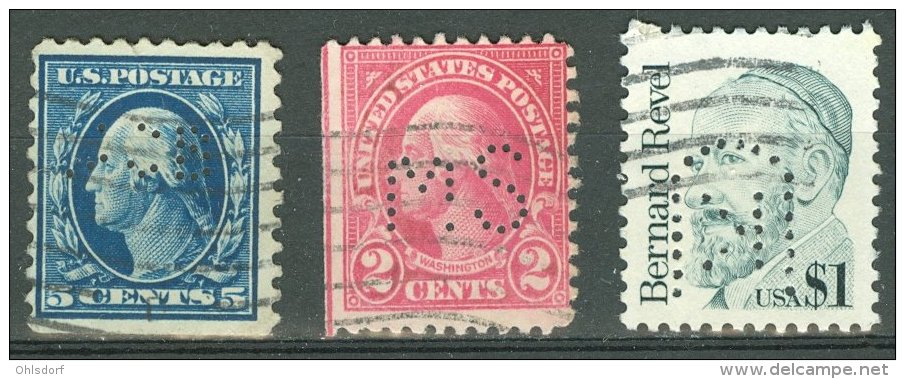 U.S.A. - PERFINS: Lot Of 3 Perfins, O - FREE SHIPPING ABOVE 10 EURO - Perforés
