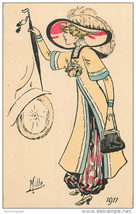 Femme En Jaune Avec Chapeau à Plumes  1911 - Mille