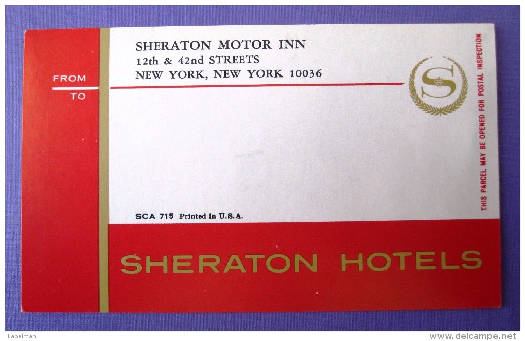 HOTEL MOTEL INN RESIDENCE HOUSE SHERATON MOTOR NEW YORK USA DECAL STICKER LUGGAGE LABEL ETIQUETTE AUFKLEBER - Etiketten Van Hotels