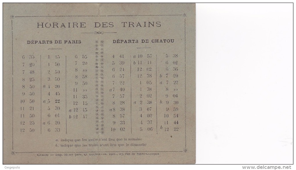 78 - CHATOU ( France )  - HORAIRE DES TRAINS  ( 12,2 Cm X 10 Cm ) - Europa