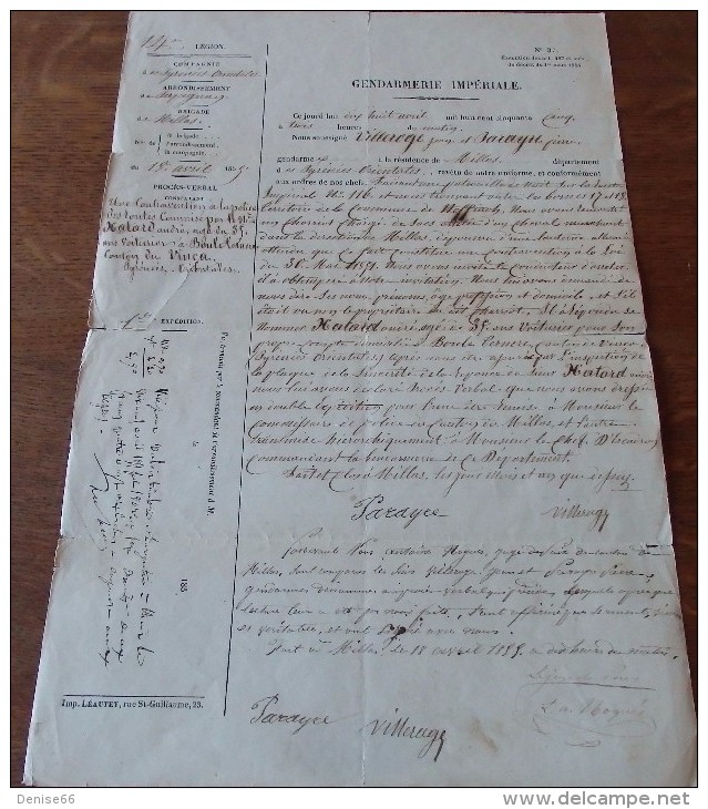 1855 - GENDARMERIE IMPÉRIALE - Contravention Pour Un Chariot Dépourvu D´une Lanterne Allumée - - Documents Historiques