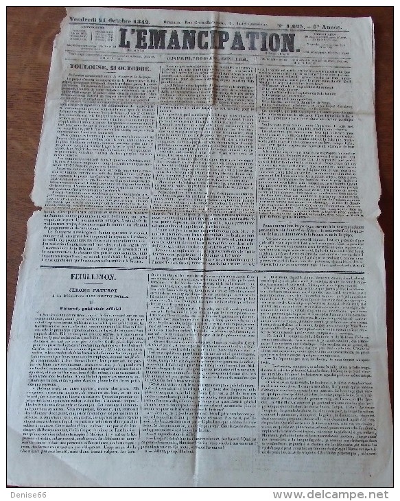 Octobre 1842 - Quotidien "L’ÉMANCIPATION" Dieu Et La Loi - Réforme Et Progrès - - Documenti Storici