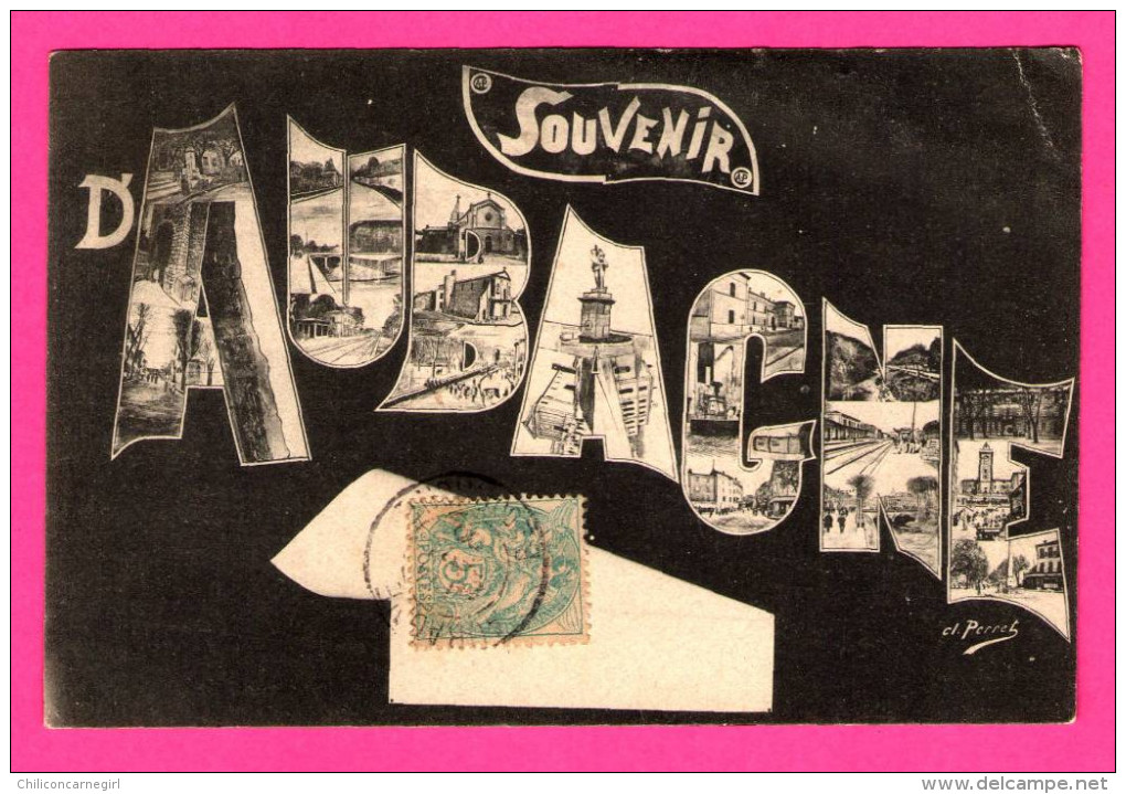 Fantaisie - Montage Dessins Multivues Dans Les Lettres Du Souvenir D'Aubagne - PERRET - CHASTAN - 1905 - Souvenir De...