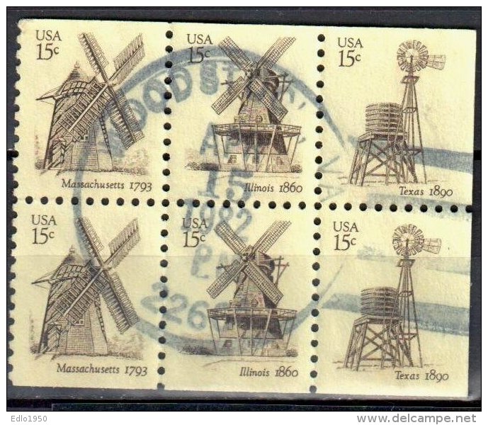 United States 1980 Windmills - Sc # 1740-42 - Mi.1417-19 D,E - Booklet Pane - Used - 1941-80