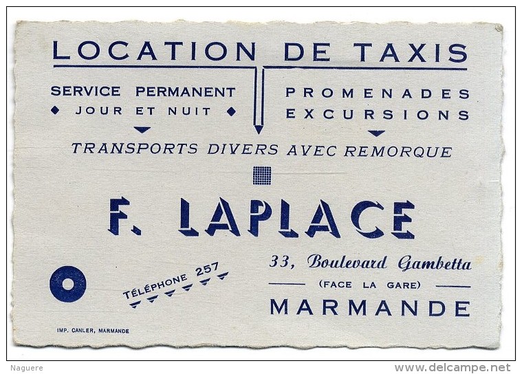 MARMANDE  LOCATION DE TAXI  F LAPLACE  -  ENCART PUBLICITAIRE - Advertising