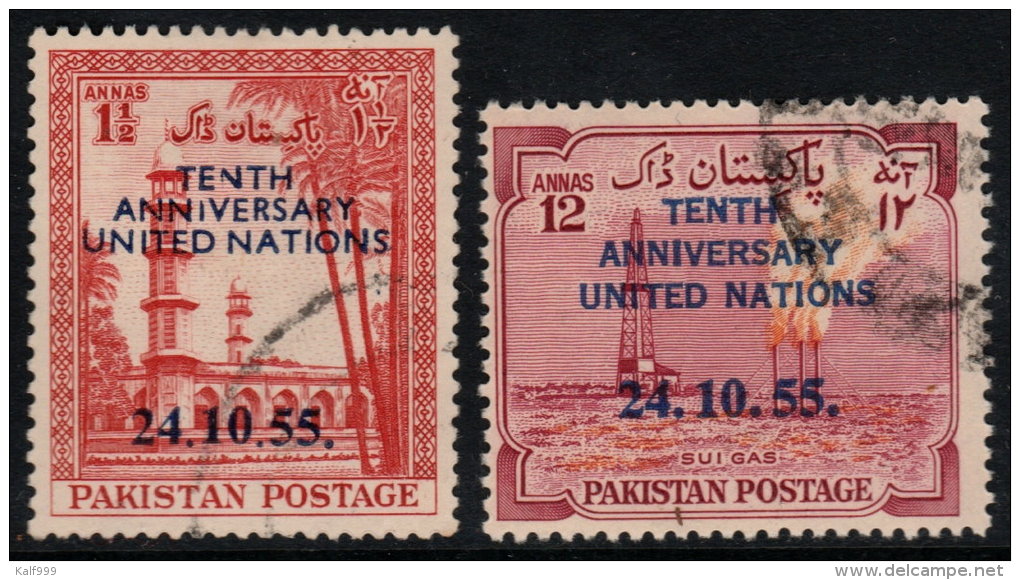 ~~~ Pakistan 1955 Dominion -  United Nations Overprint - Mi. 77/78 (o) Used - Cat. 16.00 Euro ~~~ - Pakistan