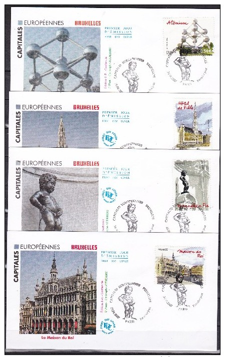 FRANCE 2007  4  FDC   ENVELOPPE  BRUXELLES 4073 A 4076 - 2000-2009