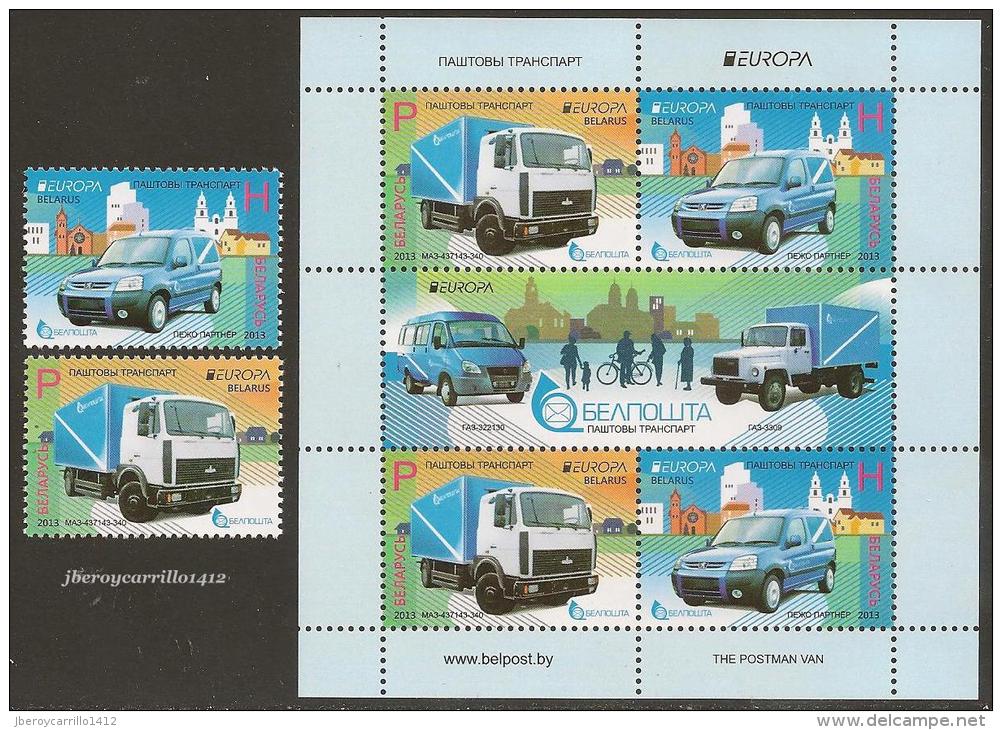 BIELORRUSIA / BELARUS  - EUROPA 2013 -TEMA ANUAL " POSTAL VEHICLE"-  SERIE De 2 V. + HOJITA BLOQUE - 2013