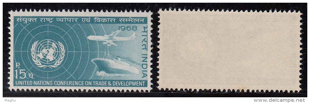 India MNH 1968, United Nations Conference On Trade, U.N. Emblem, Airplane, Ship. Radar, Radio Waves, - Ungebraucht