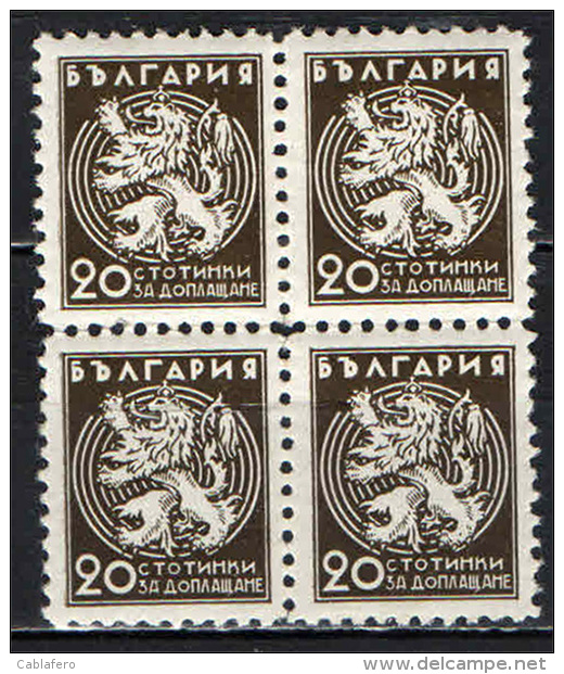 BULGARIA - 1933 - SEGNATASSE - POSTAGE DUE STAMPS - IN QUARTINA - NUOVI MNH - Timbres-taxe