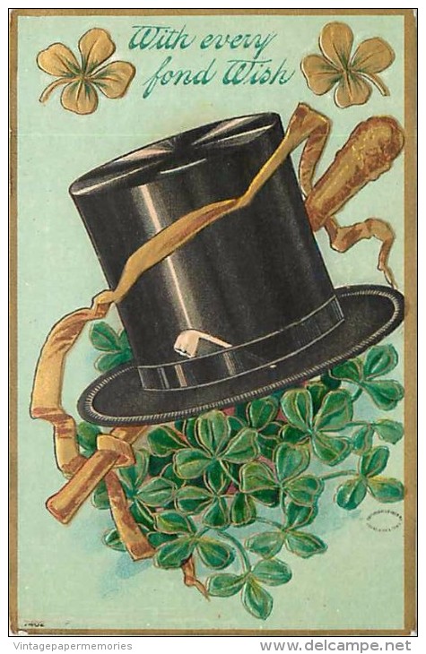 236681-Saint Patrick's Day, Julius Bien 1908 No 7402, Shamrocks, Top Hat With Pipe - Saint-Patrick