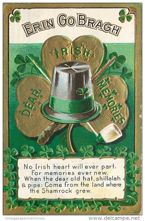 236683-Saint Patrick´s Day, Nash St Patrick Series No 2-1-Gold, Shamrock With Top Hat & White Pipe - Saint-Patrick's Day