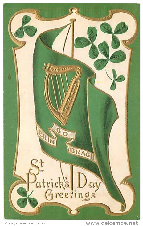 236689-Saint Patrick´s Day, Unknown No M.B. 200-1, Erin Go Bragh, Flag With Harp, Shamrocks - Saint-Patrick