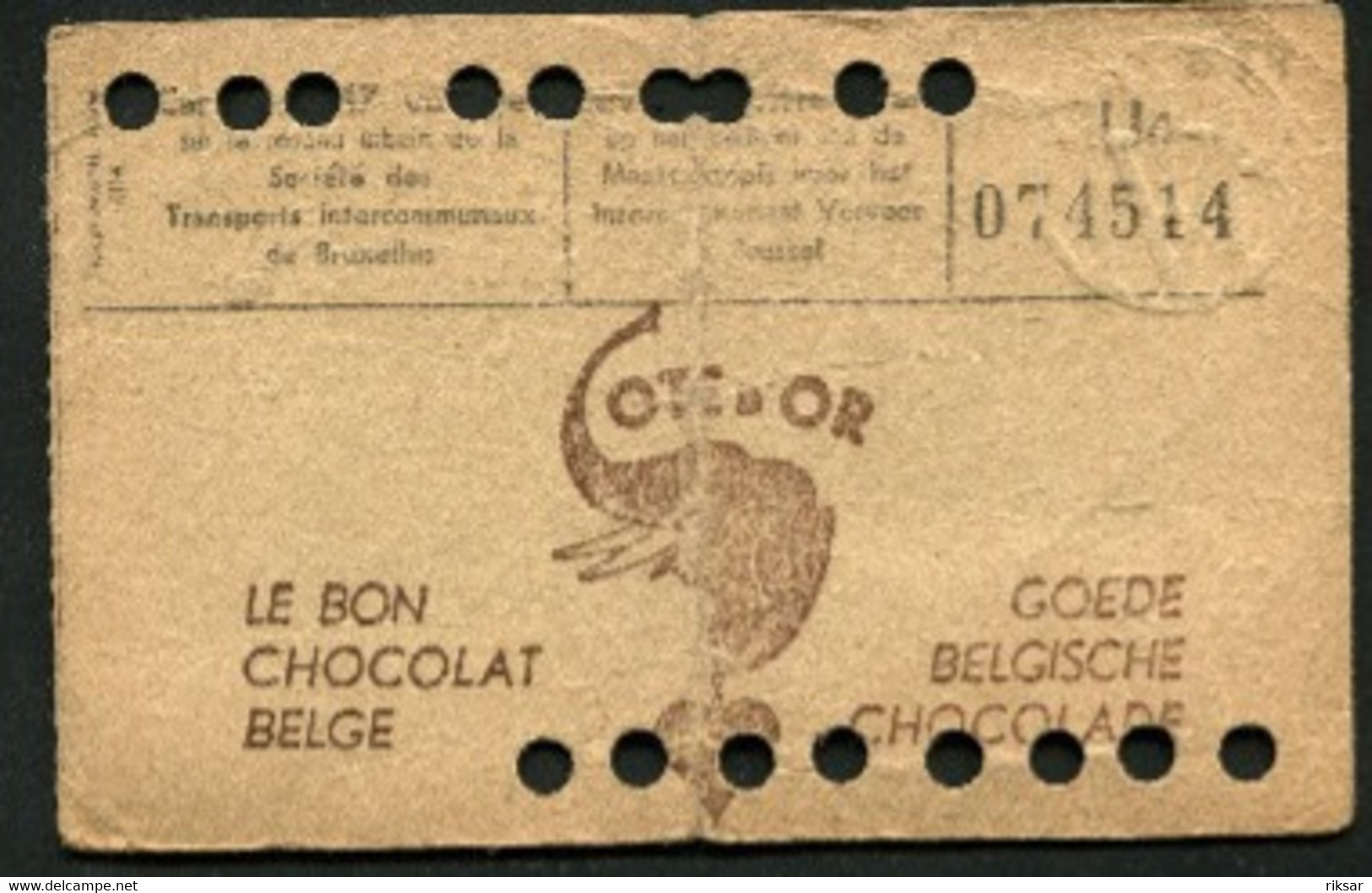 TICKET DE TRANSPORT(BRUXELLES) BELGIQUE(PUBLICITE CHOCOLAT) - Europa