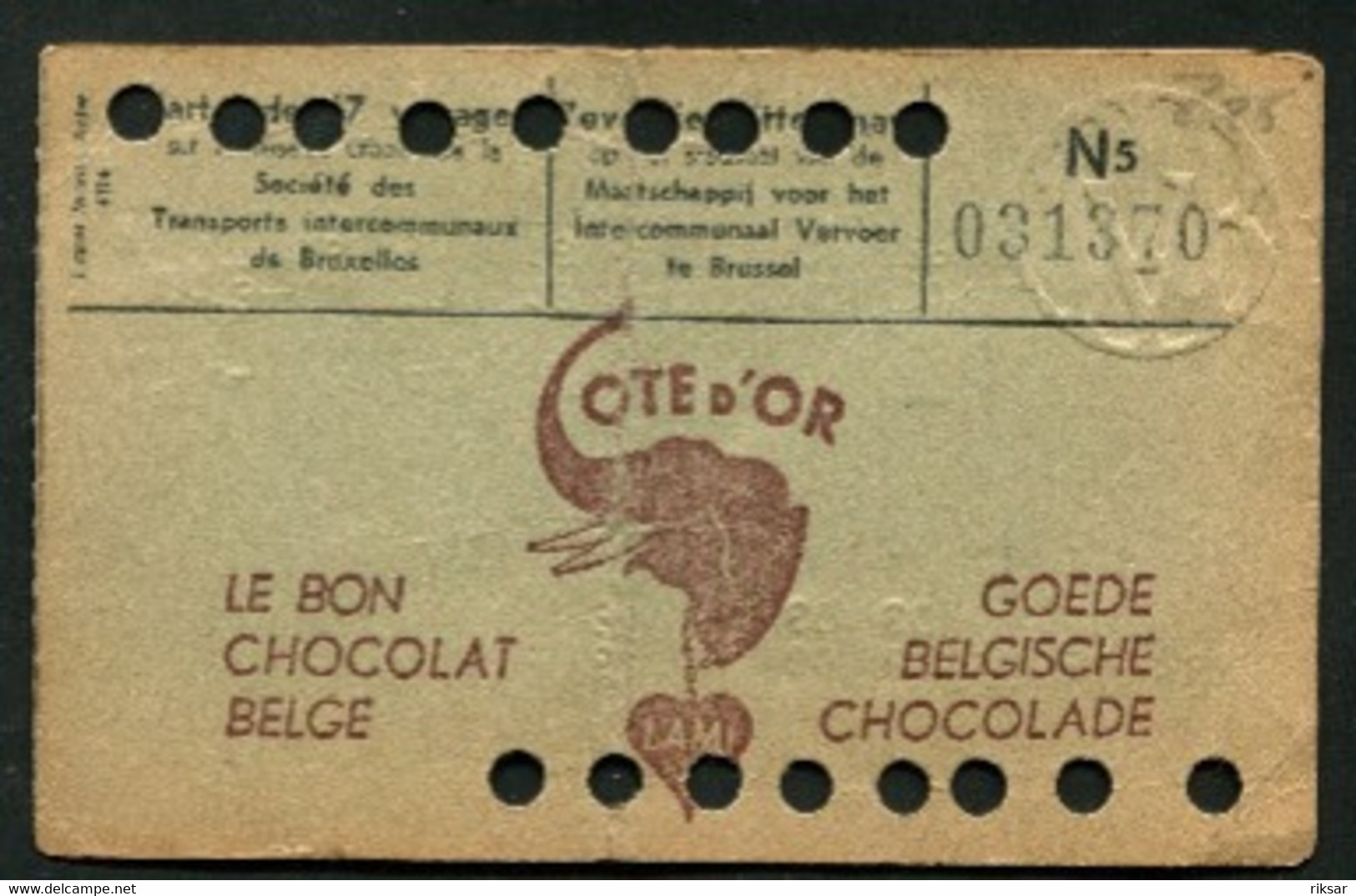 TICKET DE TRANSPORT(BRUXELLES) BELGIQUE(PUBLICITE CHOCOLAT) - Europe