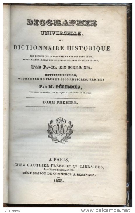 Dictionnaire Historique,1833, Feller, Pérennès,Eglise, Antiquité,moderne,Révolution,214 Pages; Format, 12 X19 Cm - Dictionnaires