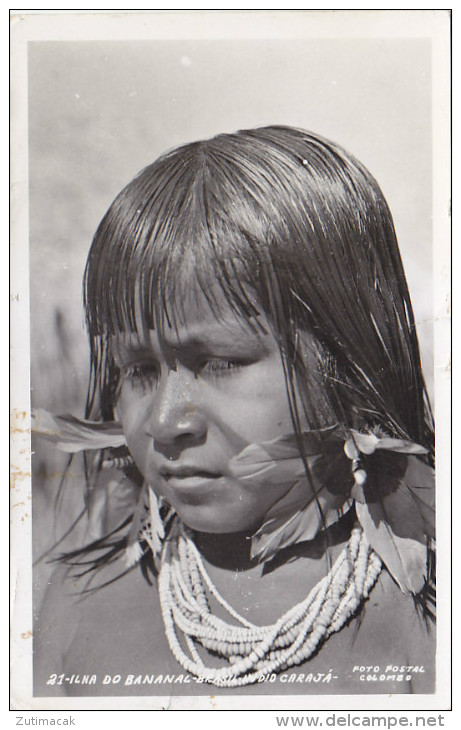 Brazil - Ilha Do Bananal - Native Caraja Indian Girl Real Photo Postcard - America