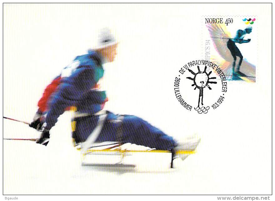 NORVEGE  CARTE MAXIMUM  NUM.YVERT 1109 JEUX OLYMPIQUES LILLEHAMER DE 1994 SPORT Handicapes - Cartes-maximum (CM)