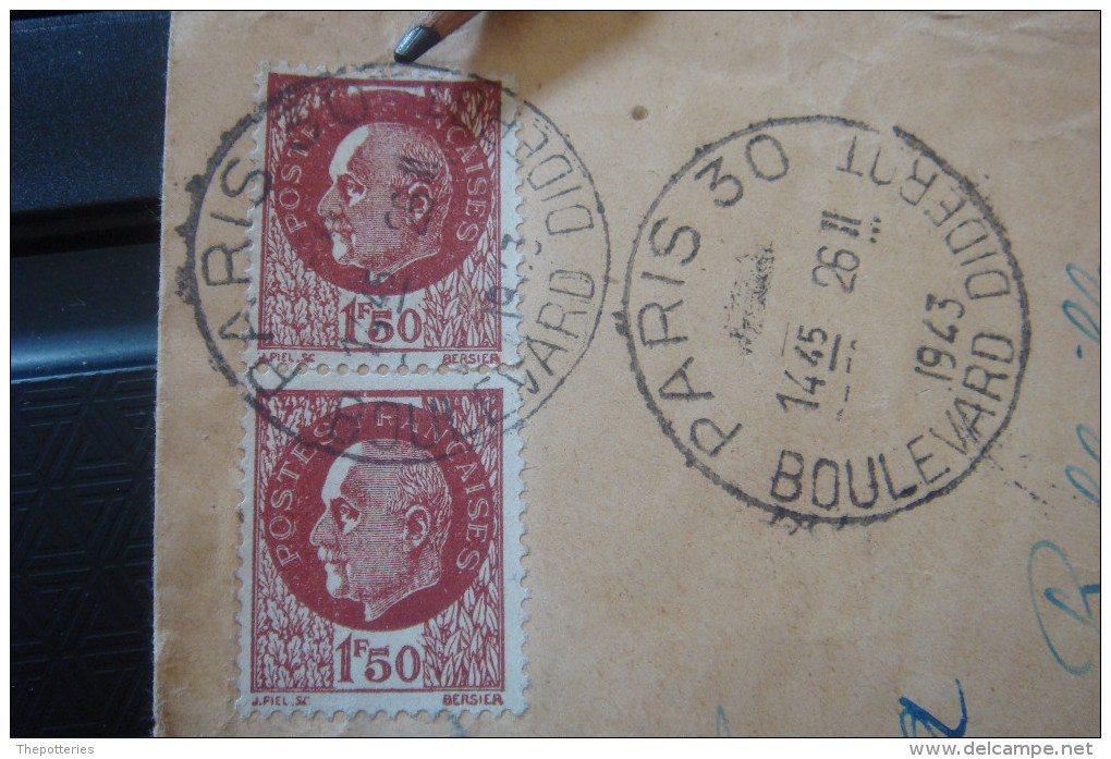 3-931 Pneumatique Paris 30 1943 Bd Diderot Paris 21 94 R Du Telegraphe 12 R De La Douane Pétain Variété Impression Defec - Storia Postale