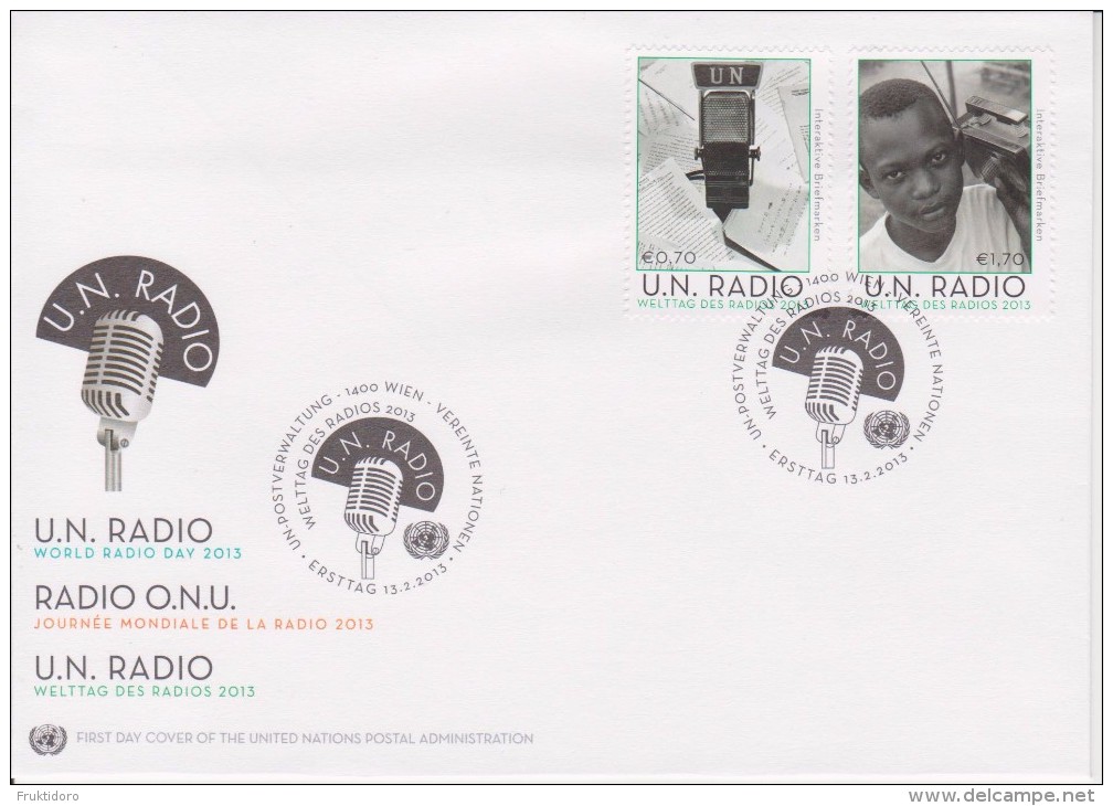 United Nations FDC Mi 764-765 - World Radio Day - Microphone - Cancellation Vienna - 2013 - FDC