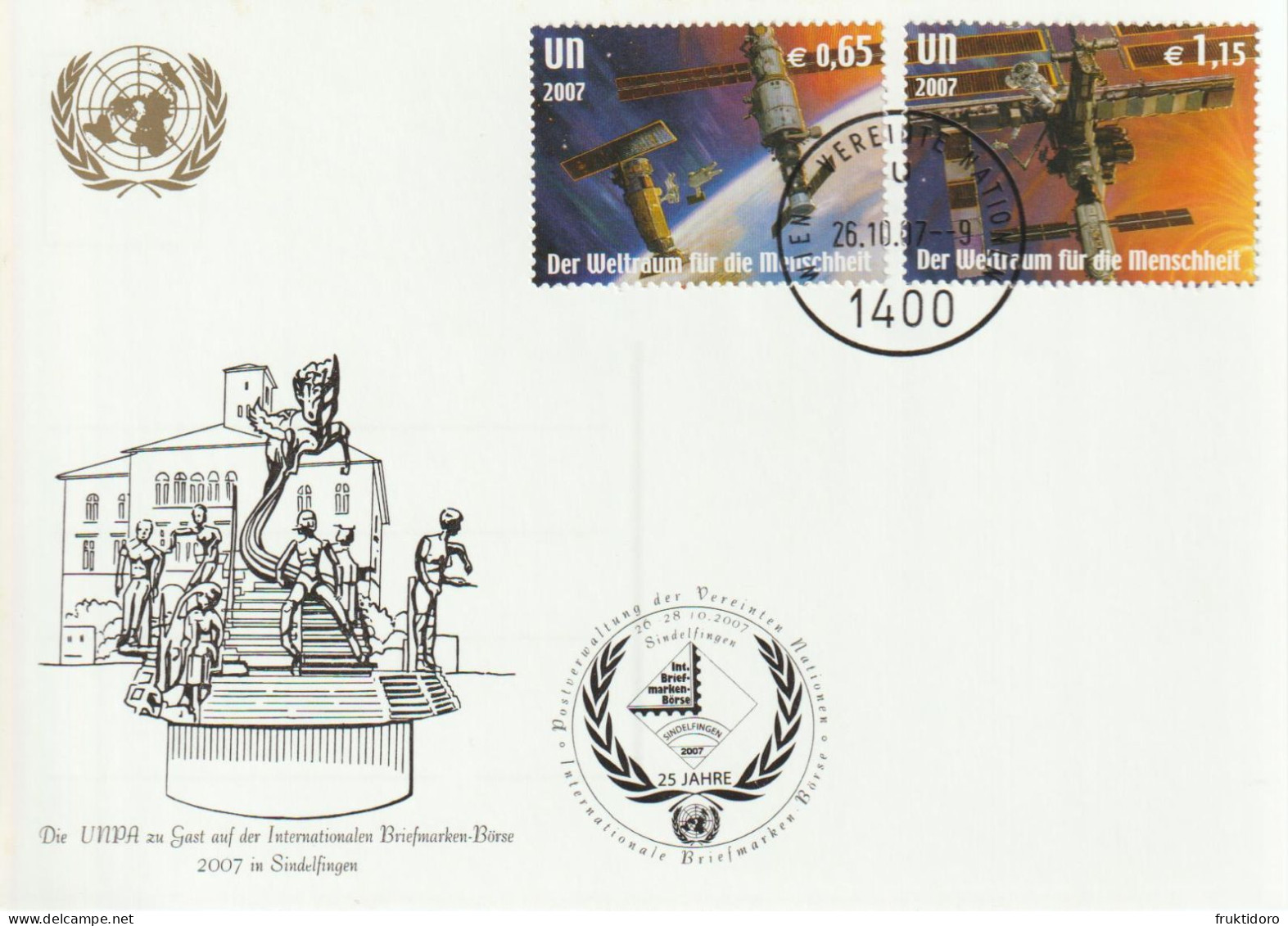 United Nations Exhibition Cards 2007 Sberatel Mi 504-505 World Heritage - Numiphil Mi 482 Flag & 1 Euro Coin - Cartas & Documentos