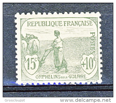 "Francia 1917-18 Pro Orfani Di Guerra Y&T N. 150 C. 15 + 10 Grigio-verde, MNH Firmato Biondi - Neufs