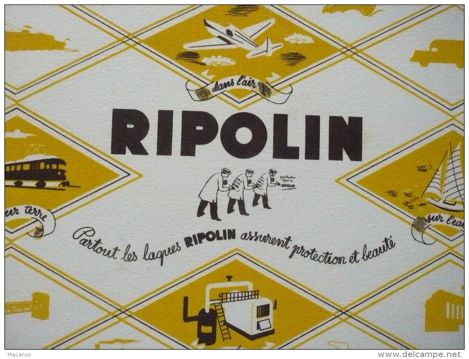 Buvard RIPOLIN Laques "Dans L'air, Sur Terre, Sur Mer, Au Feu" Peintures. 1949. Très Bon Etat. AVION BATEAU TRAIN POELE - Peintures