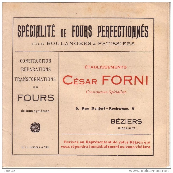 HERAULT - BEZIERS - SPECIALITE DE FOURS PERFECTIONNES - BOULANGERS & PATISSIERS - CESAR FORNI - Publicités