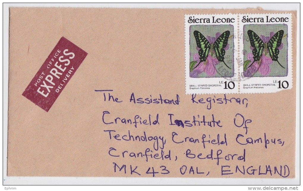 SIERRA LEONE - Express Mail Cover 1990 - Butterfly - Papillon - Exprès - Sierra Leone (1961-...)