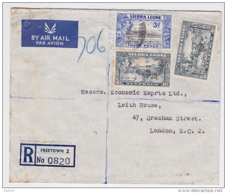 SIERRA LEONE - Registered Air Mail Cover 1953 Basma Sons General Merchants 52 Little East Street Freetown B.W.A. - Sierra Leone (...-1960)