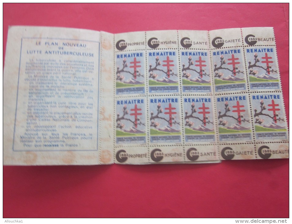 Rare 1945 ERINNOPHILIE FRANCE BLOC CARNET 10 VIGNETTE ANTI TUBERCULEUX NESTLE GIBBS 15é CAMPAGNE CONTRE TUBERCULOSE - Blocks & Sheetlets & Booklets