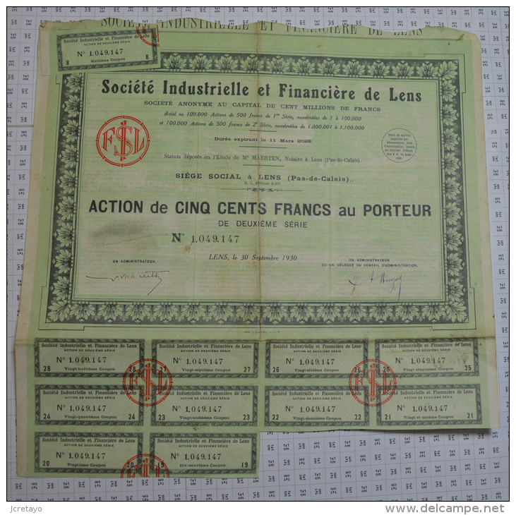 Sté Industrielle Et Financiere De Lens - Banco & Caja De Ahorros