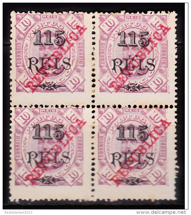 CONGO-1915-  D. Carlos I, C/ Sobga «REPUBLICA» 115 R. S/ 10 R. (QUADRA)   D.13 1/2   P. Porc.  * MH  MUNDIFIL  Nº 125a - Portuguese Congo