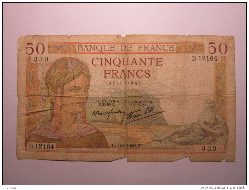 BILLET DE 50 FRANCS " CERES " - 1940 - 50 F 1934-1940 ''Cérès''