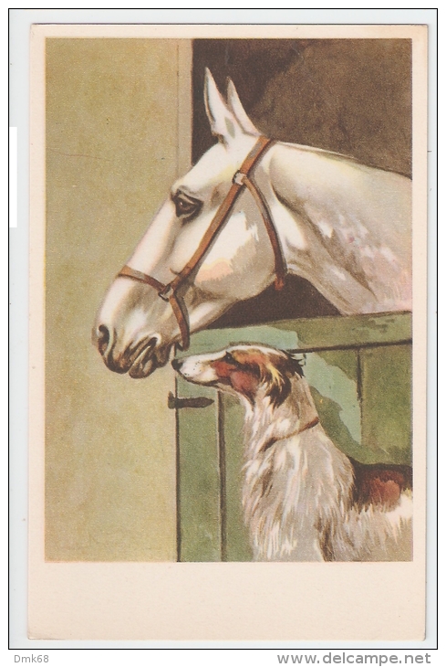 1930s ART DECO POSTCARD - HORSE &amp; DOG - GREYHOUND - EDIT CECAMI 1123 ( B ) - Zonder Classificatie