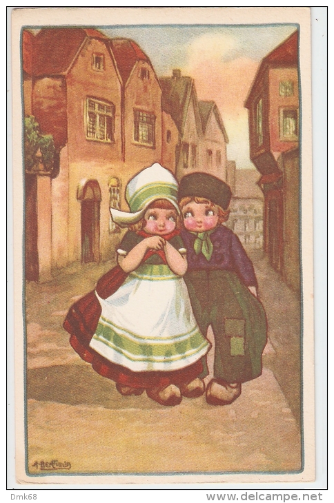 BERTIGLIA - ART DECO POSTCARD 1930s - CHILDREN FLIRTING - N.235 - Bertiglia, A.