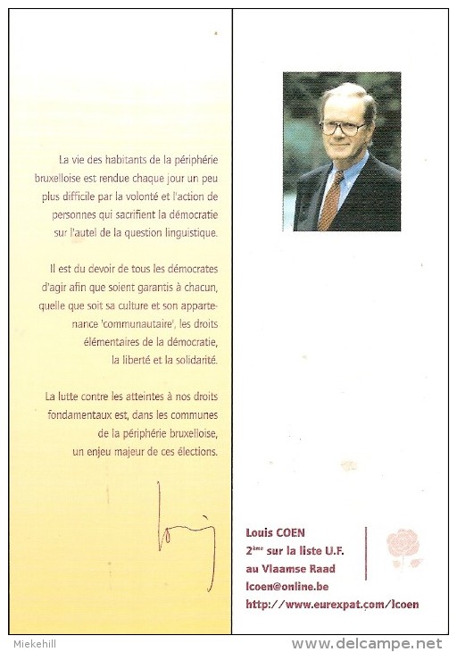 WEMMEL-ELECTION 1999-LOUIS COEN-UNION DES FRANCOPHONES DE LA PERIPHERIE-POLITIQUE - Wemmel