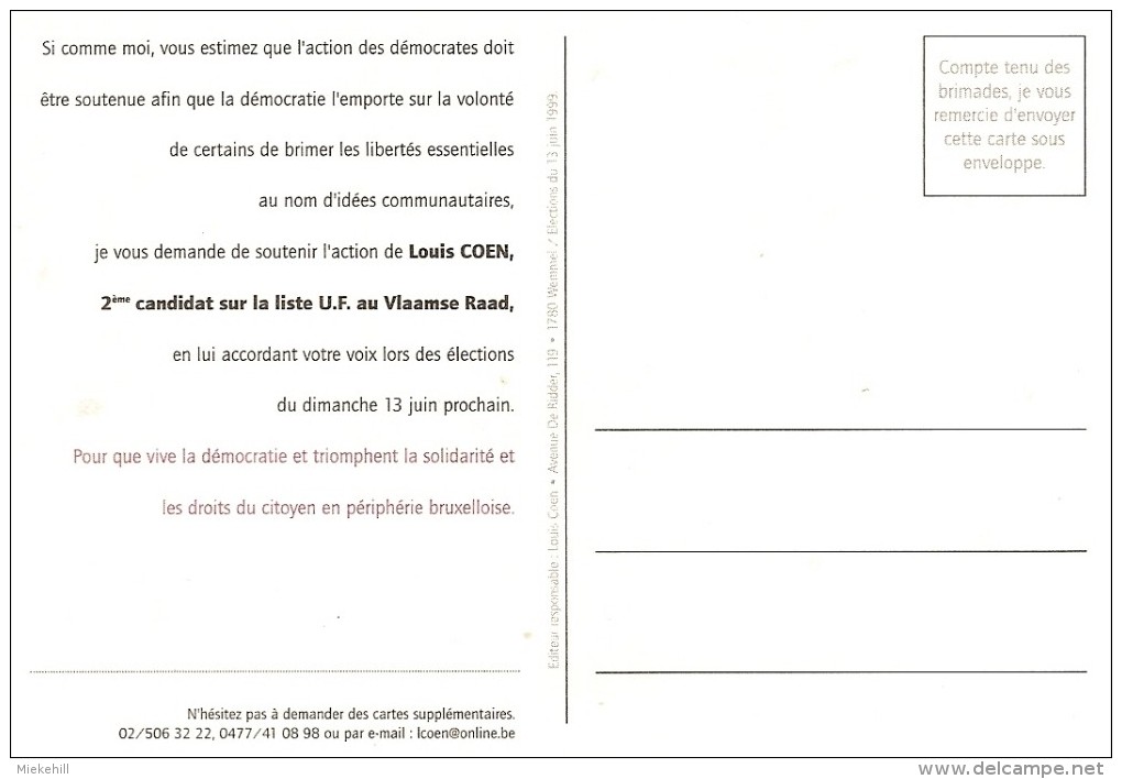WEMMEL-ELECTION 1999-LOUIS COEN-UNION DES FRANCOPHONES DE LA PERIPHERIE-POLITIQUE - Wemmel