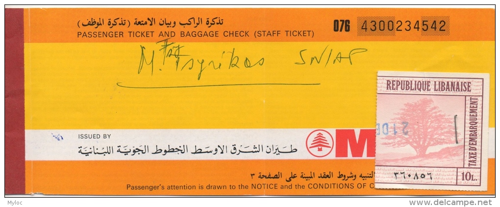 Billet/Ticket D'Avion. MEA. Middle East Airlines. AirLiban. Beirut/Athens/Beirut. 16 DEC.1978. - World