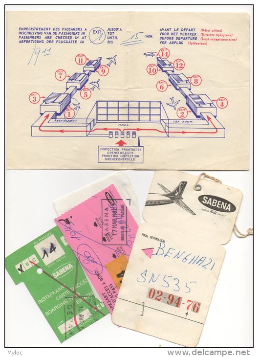 Sabena. Cartes D'accès à Bord, étiquette &amp;  Document D'enregistrement. Lot De 4 Articles. - Cartes D'embarquement