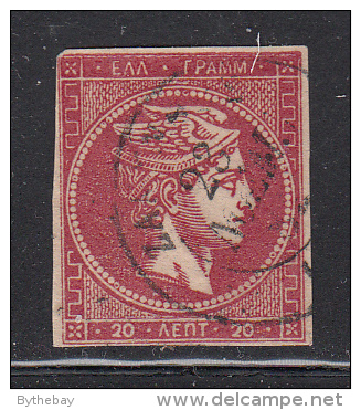 Greece Used Scott #56b 20 L Hermes Head, Deep Carmine No Number On Back - Oblitérés