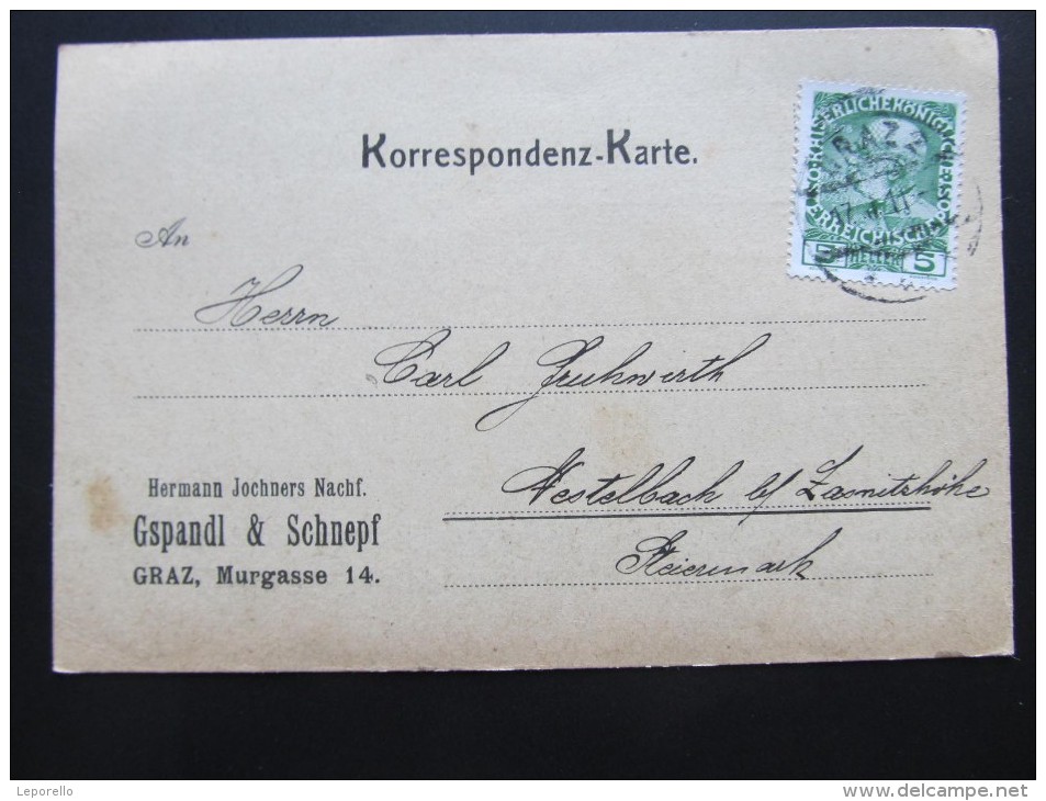 Postkarte GANZSACHE GRAZ "Gspandl + Schnepf" -Nestelbach 1911  //  D*15771 - Briefe U. Dokumente