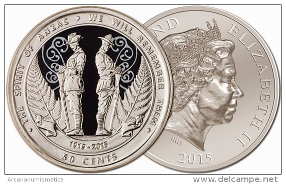 NEW ZEALAND  50 Cents  2.015  2015  Nickel-plated Steel  "The Spirit Of ANZAC"   UNCirculated  T-DL-11.269 - Nouvelle-Zélande